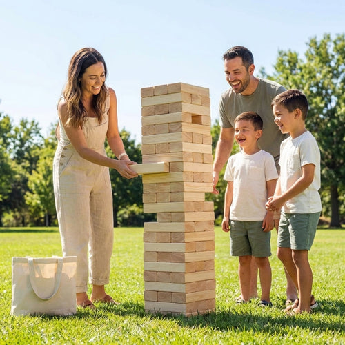 Giant Tumble Tower – Natural Wood – Pine Blocks – Indoor/Outdoor Fun