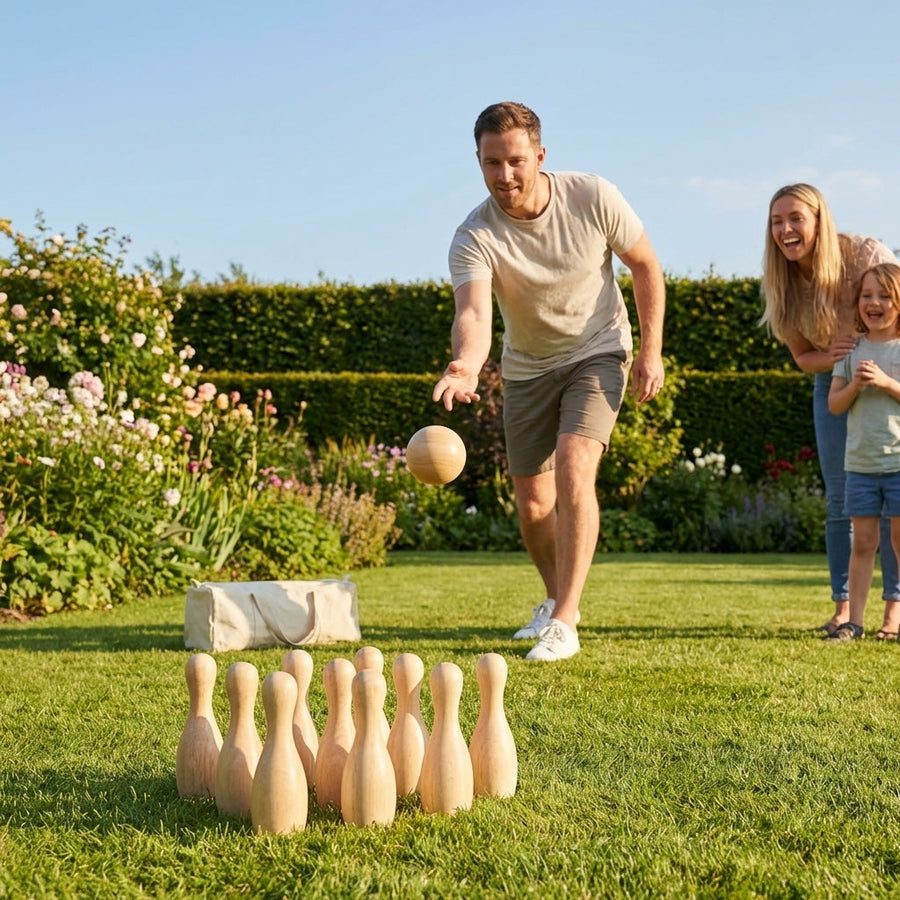 Wooden Skittles Set – 23cm – High-Grade Wood – Outdoor Games