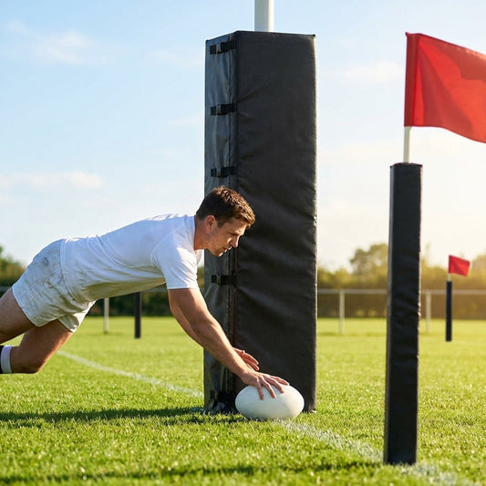 Rugby ground equipment package with foam-padded protectors and custom flags - product detail