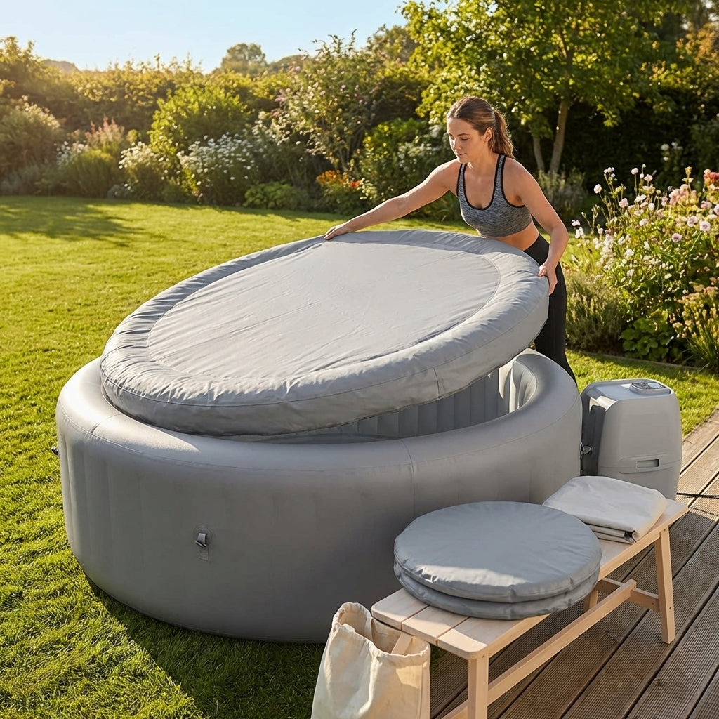 Inflatable hot tub lid in grey and white, energy efficient - product detail