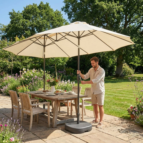 Double Sided Parasol – Black/White/Grey – Steel & Polyester – Outdoor