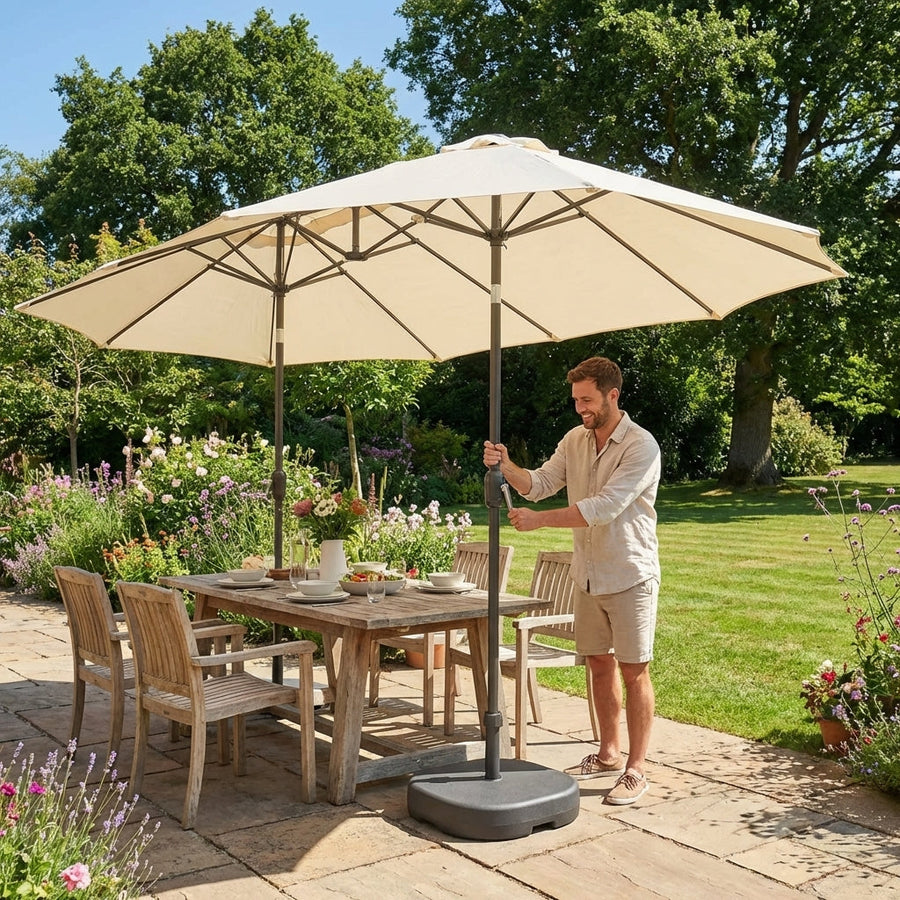 Double Sided Parasol – Black/White/Grey – Steel & Polyester – Outdoor