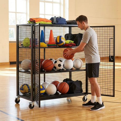 Sports Equipment Storage Cabinet – Black – Steel – School & Club Use