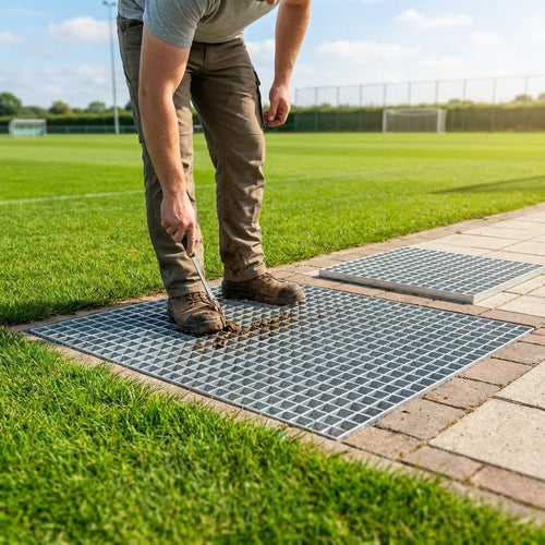 Galvanised Steel Foot Grate – 2 Sizes – Weatherproof Steel – Sports Pitches & Courts