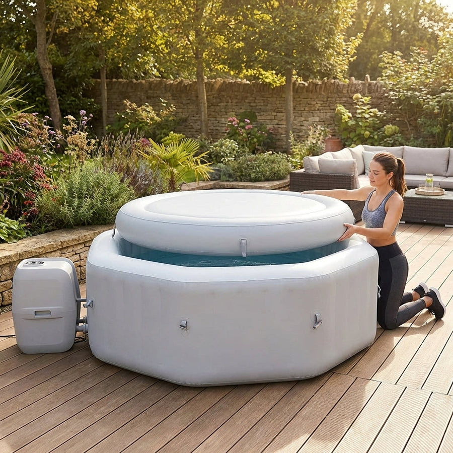 Inflatable Hot Tub Cover – Grey – Durable PVC – Energy Saving