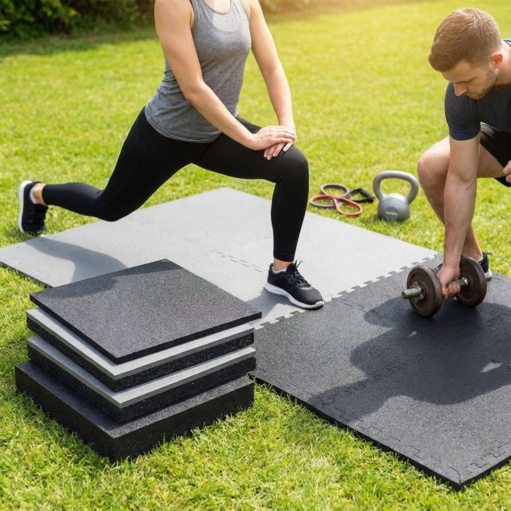 Rubber gym flooring mats, 50cm x 50cm, recycled rubber - product detail