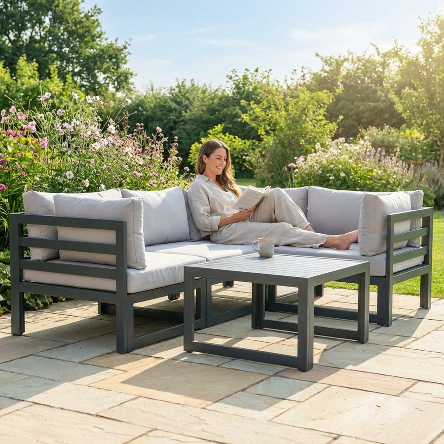 Aluminium Outdoor Sofa Set – 4 Seats Grey – UV Resistant – Garden Use