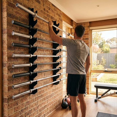 Wall Mounted Barbell Rack – Powder Coated Steel – Gym Storage