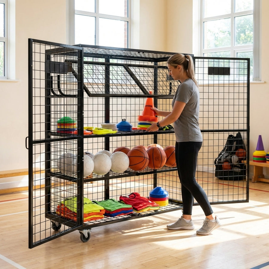 Sports Equipment Storage Cabinet – Black – Steel – Schools & Clubs