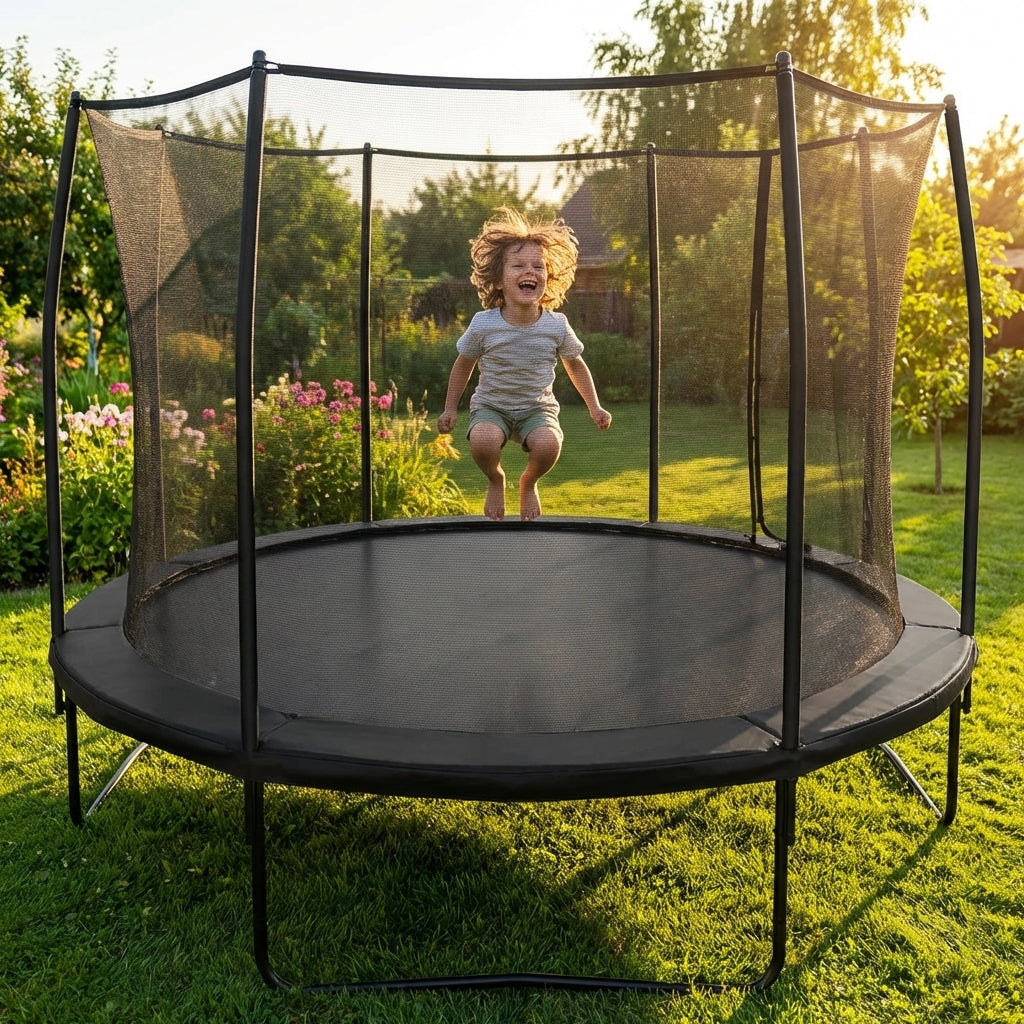 Trampoline jumping mat in black, high-performance fabric for garden trampolines - product detail