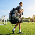 Mesh Ball Backpack for sports events, black with nylon and mesh materials