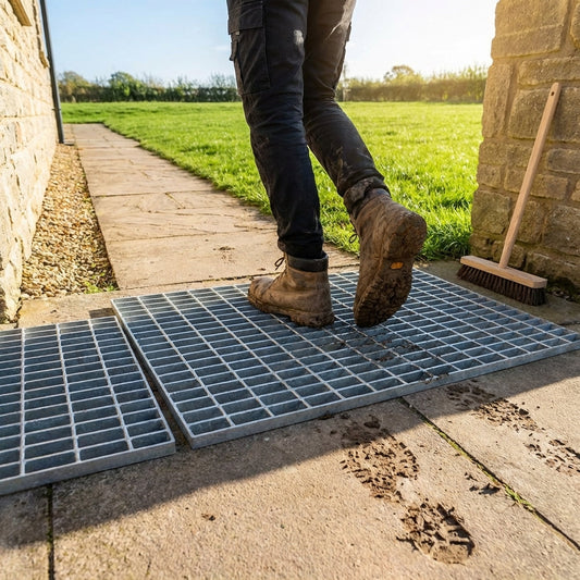 Galvanised steel foot grate for sports pitches and courts - product detail