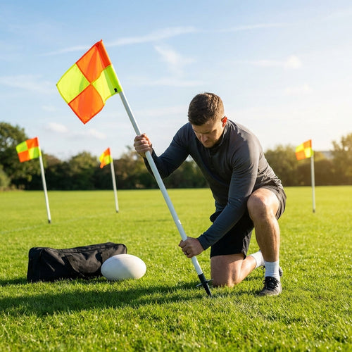 Spring Loaded Rugby Corner Flags – Orange/Yellow – PVC – Rugby Fields