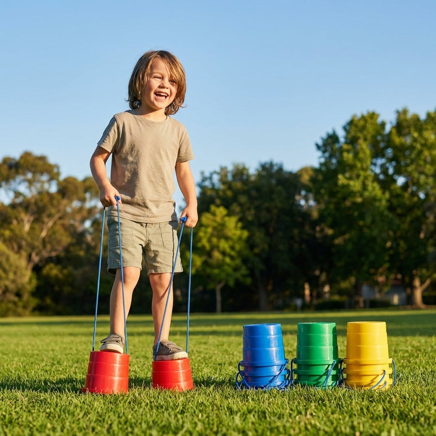 Kids Bucket Stilts – Red, Blue, Green, Yellow – HDPE – Indoor/Outdoor Fun