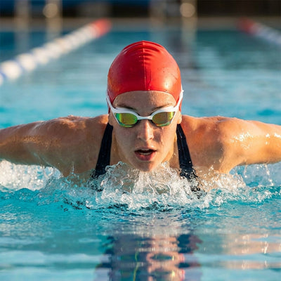Racing Swimming Goggles – Black/Silver – TPR & Polycarbonate – Competitive Use