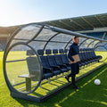 Customisable football stadium shelters with galvanised steel frame