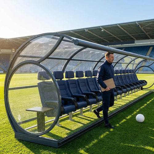 Football Stadium Shelters – Custom Colours – Galvanised Steel – Professional Grounds