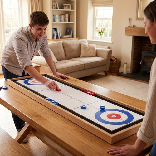 Tabletop Curling & Shuffleboard – Compact Size – Wooden & Steel – Indoor/Outdoor Games