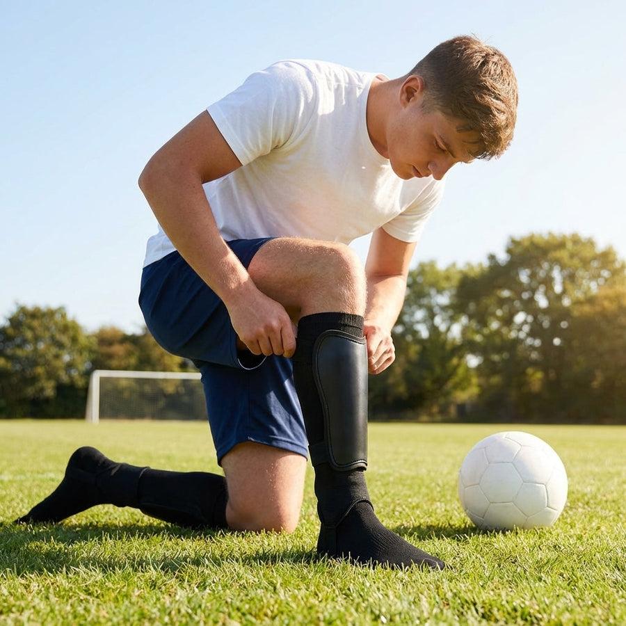 Football Shin Pads with Ankle Protectors – XXS-M/L – Hard-Carbon Shell – For Youth & Amateur Players