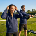 Navy cotton hoodie in sizes XS to XXL, featuring adjustable hood and kangaroo pocket - product detail
