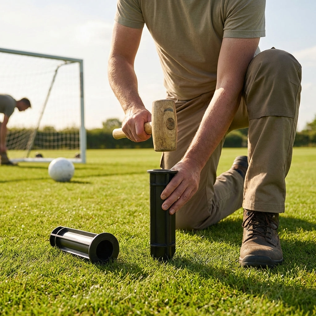 Football goal ground sockets in various sizes, made from steel and aluminium