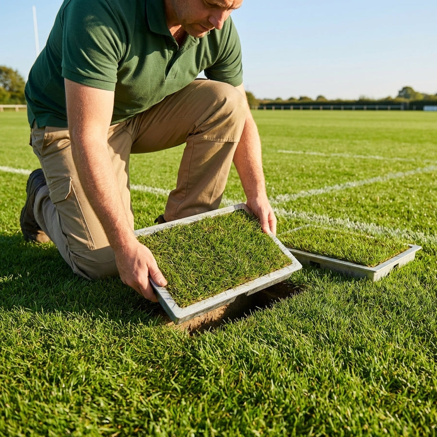 Ground Socket Turf Trays – 2 Sizes – Aluminium & Rubber – Rugby Pitches