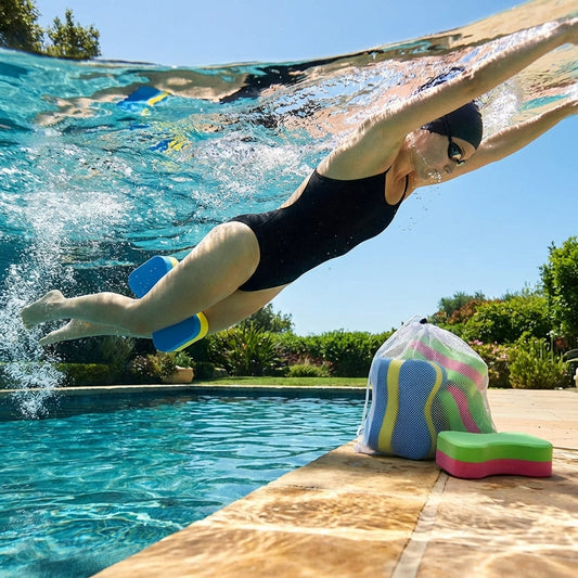 Swimming pull buoy in vibrant Green/Pink and Blue/Yellow, high-density EVA foam - product detail