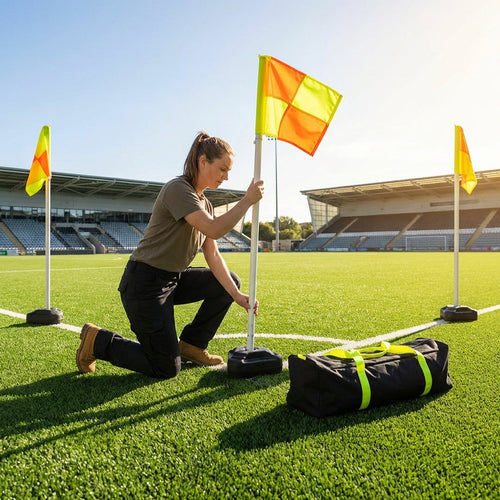 Football Corner Flags Set – Yellow/Orange – Rubber Base – 3G & 4G Pitches