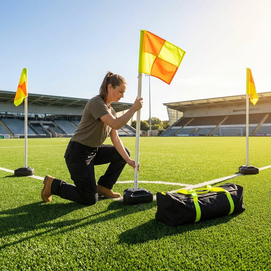 Football Corner Flags Set – Yellow/Orange – Rubber Base – 3G & 4G Pitches