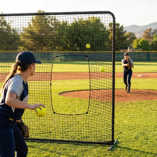 Softball screen with galvanised steel frame and pillowcase netting - product detail