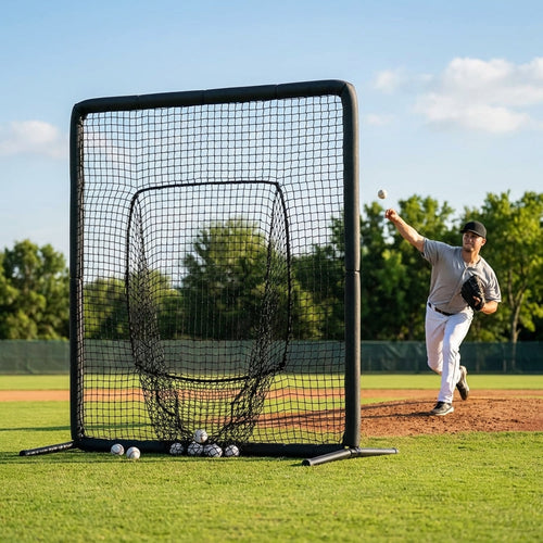 Baseball Pitching Net – 7ft x 7ft – Steel Frame & Foam Padding – Training Equipment