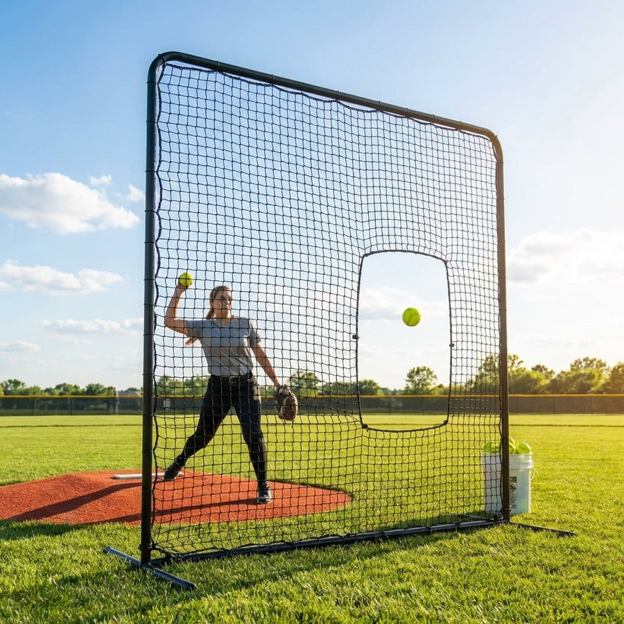 Softball Pitching Screen – Steel Frame – Galvanised Steel – Pitcher Protection