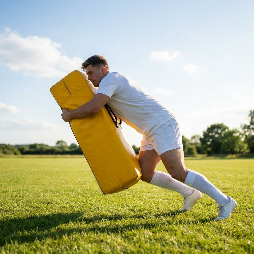 AFL tackle bag in yellow, made from durable 600GSM PVC for training - product detail