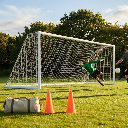Aluminium socketed football goal with reinforced frame and weatherproof net - product detail