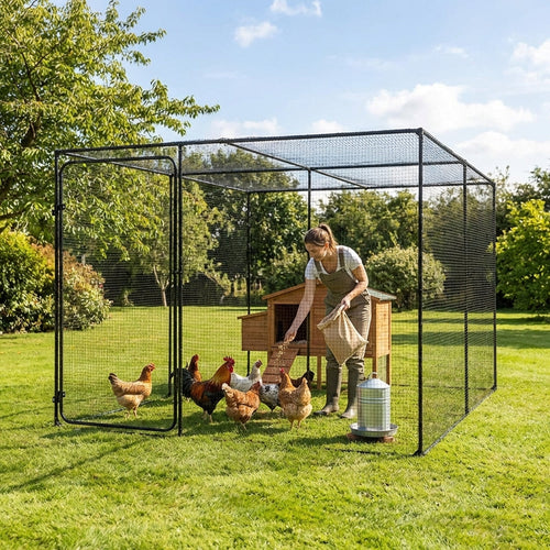Steel Animal Walk-In Cage – Black – Heavy-Duty Steel – Outdoor Poultry Housing