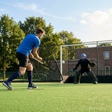 Handheld hockey rebounder with galvanised steel frame and black netting - product detail