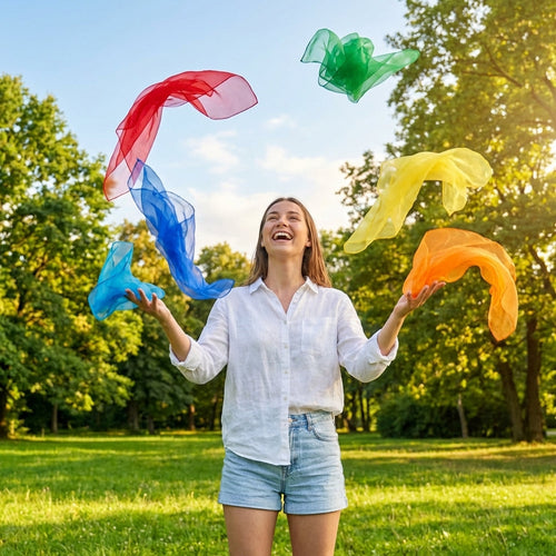 Juggling Scarves – Pack of 10 – Lightweight Fabric – Indoor/Outdoor Fun