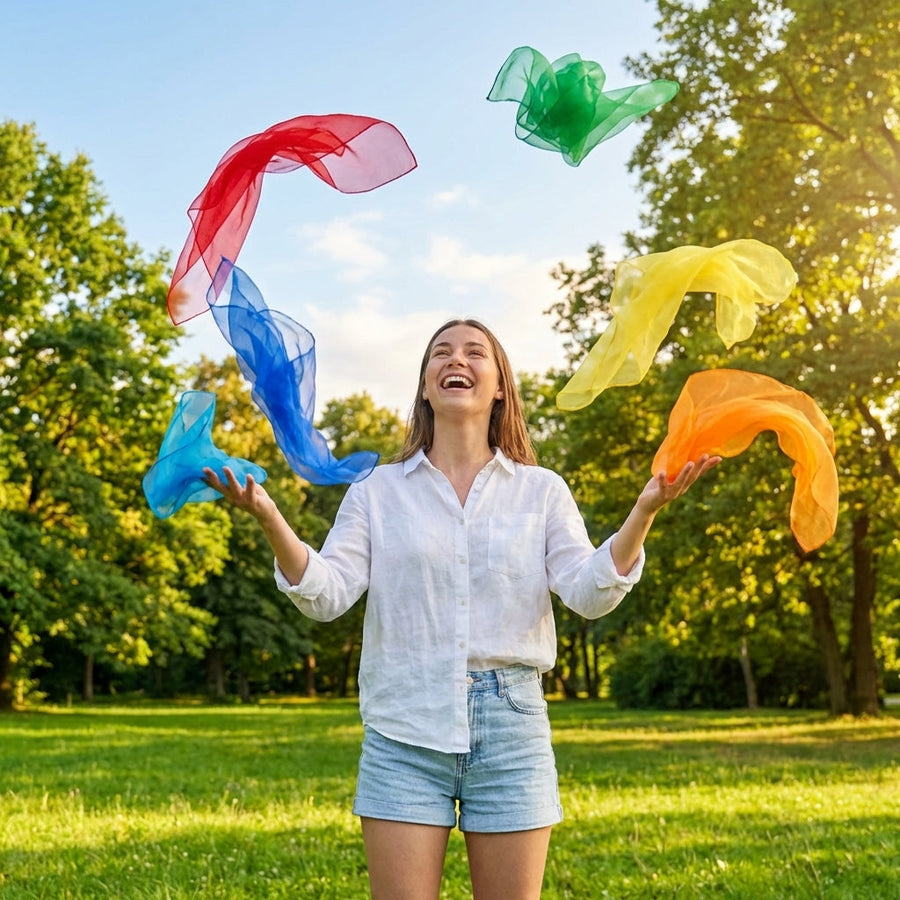 Juggling Scarves – Pack of 10 – Lightweight Fabric – Indoor/Outdoor Fun