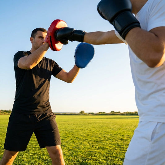 Black boxing focus pads made from durable PU leather for combat sports - product detail