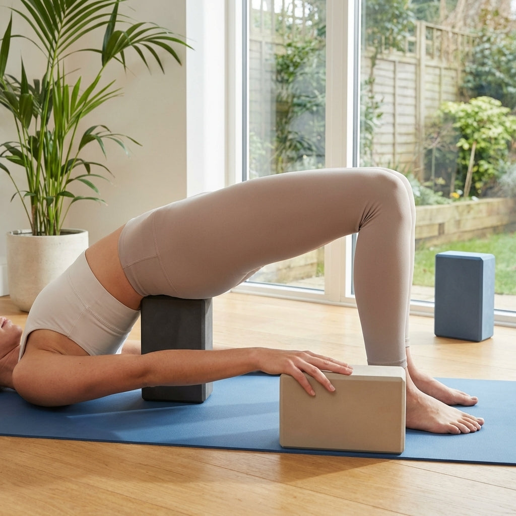 High-density EVA foam yoga block in Slate Blue, Charcoal, and Beige - product detail