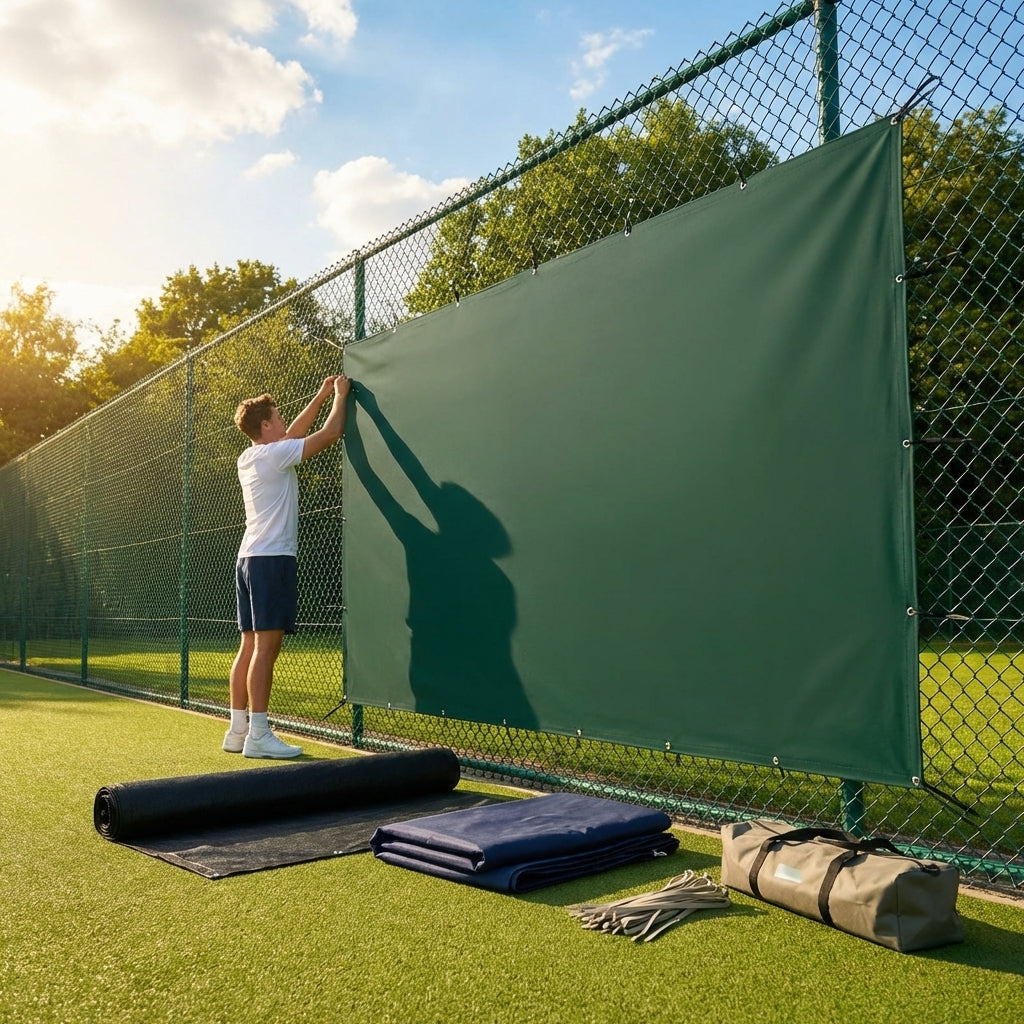 Green Tennis Court Windbreaks on an outdoor tennis court - product detail