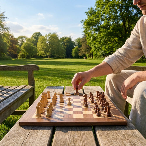 Wooden Chess and Checkers Set – 50cm Board – Indoor Use