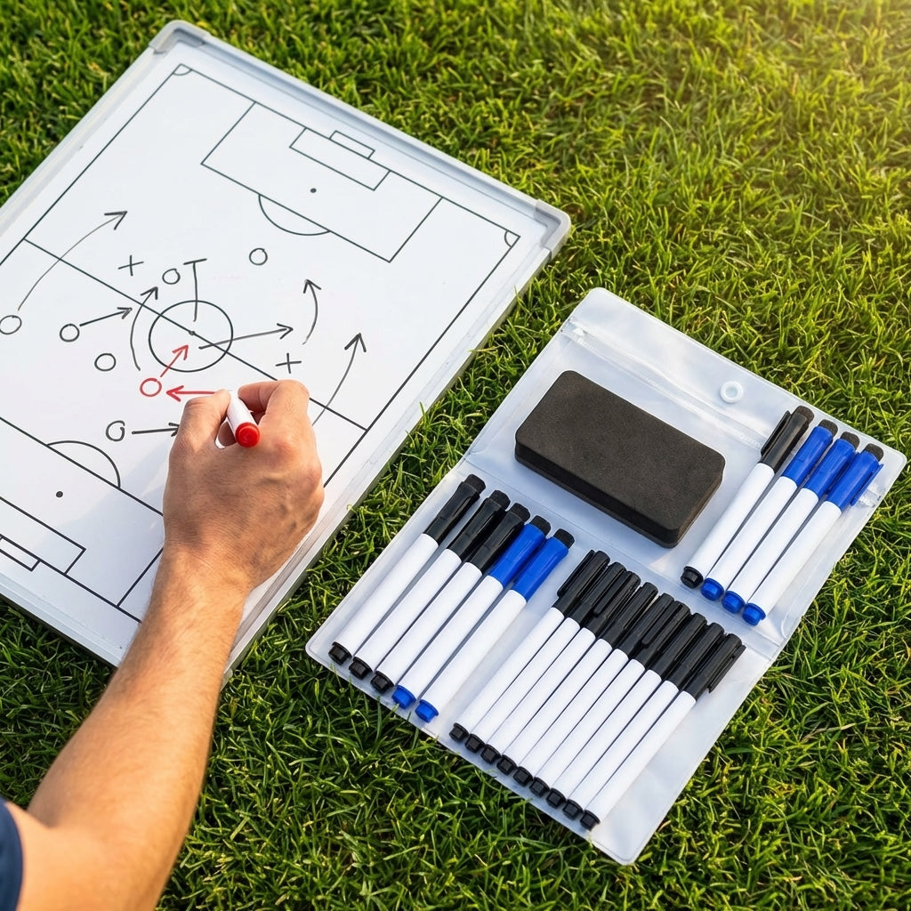 Multi-coloured and black whiteboard marker pens with magnetic strip and eraser - product detail