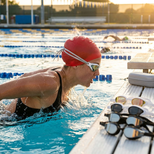 Racing swimming goggles with panoramic mirrored lenses - product detail