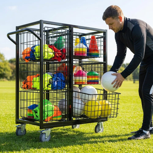 Sports Storage Trolley – Black Steel – Ergonomic Design – Schools & Clubs