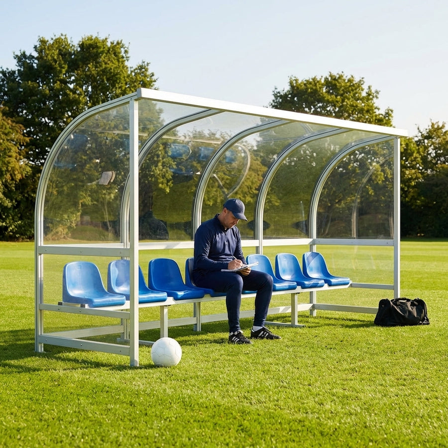 Fixed Team Shelter – 4/8 Seat – Aluminium & Polycarbonate – Sports Facilities