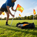 Spring loaded rugby corner flags with PVC poles and nylon flags - product detail