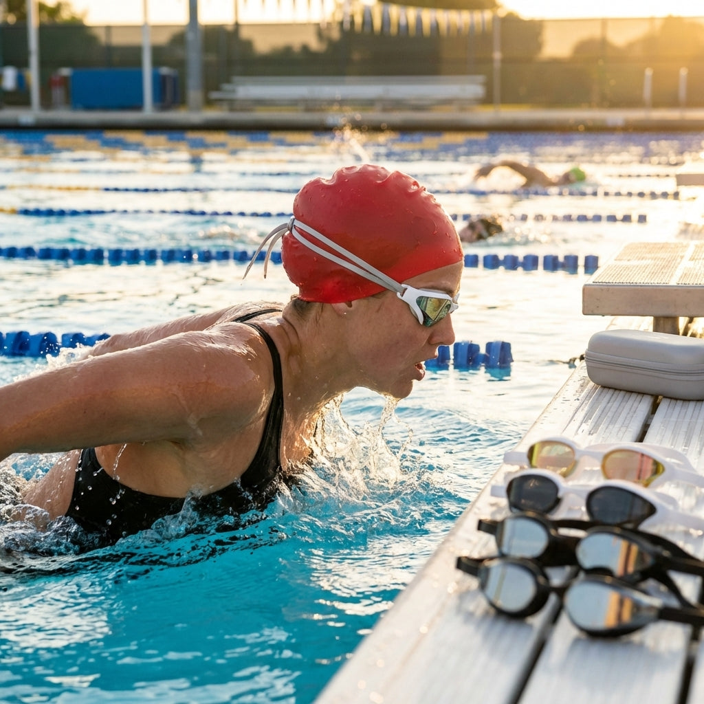 Racing swimming goggles with panoramic mirrored lenses - product detail