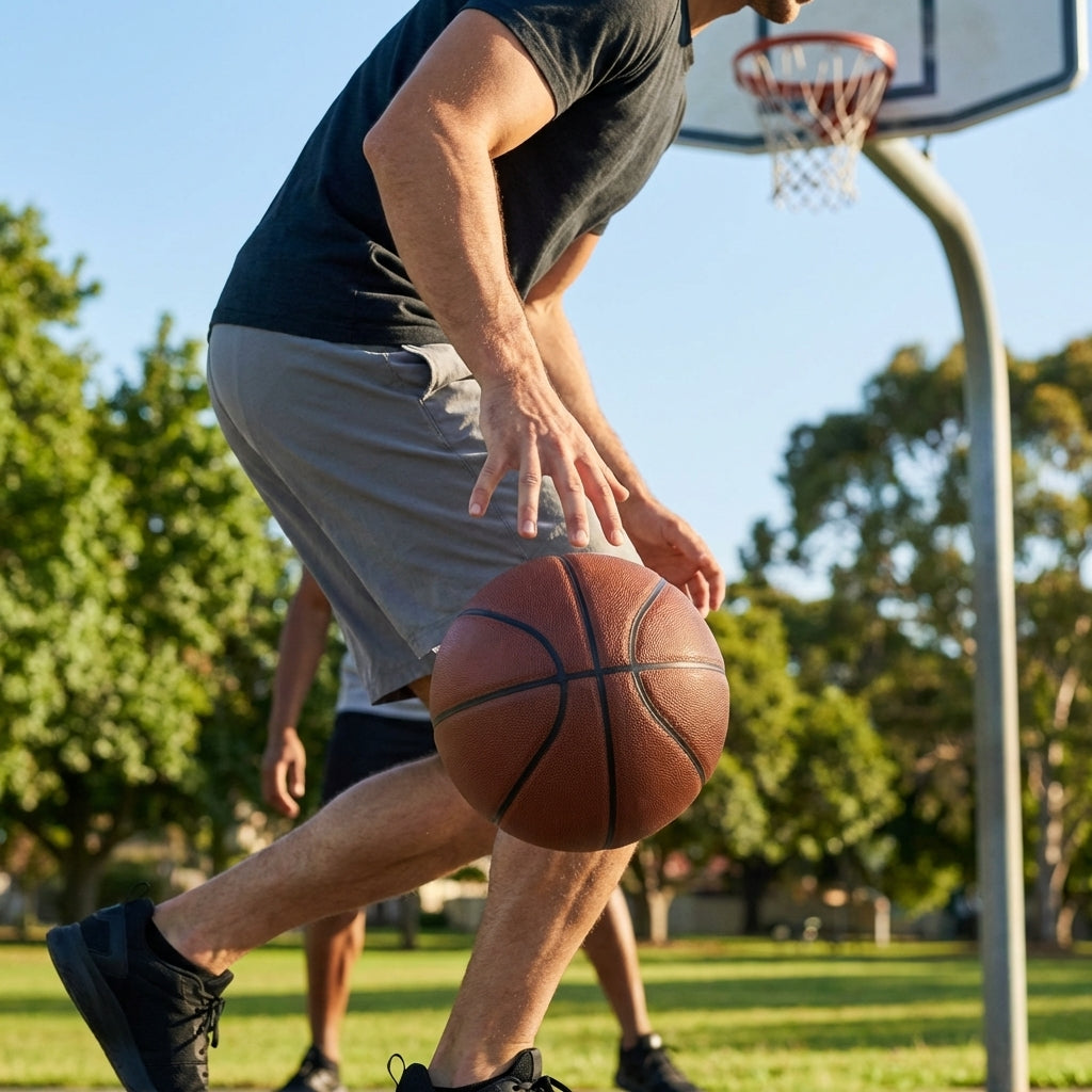 Basketball made of microfibre leather suitable for indoor and outdoor use