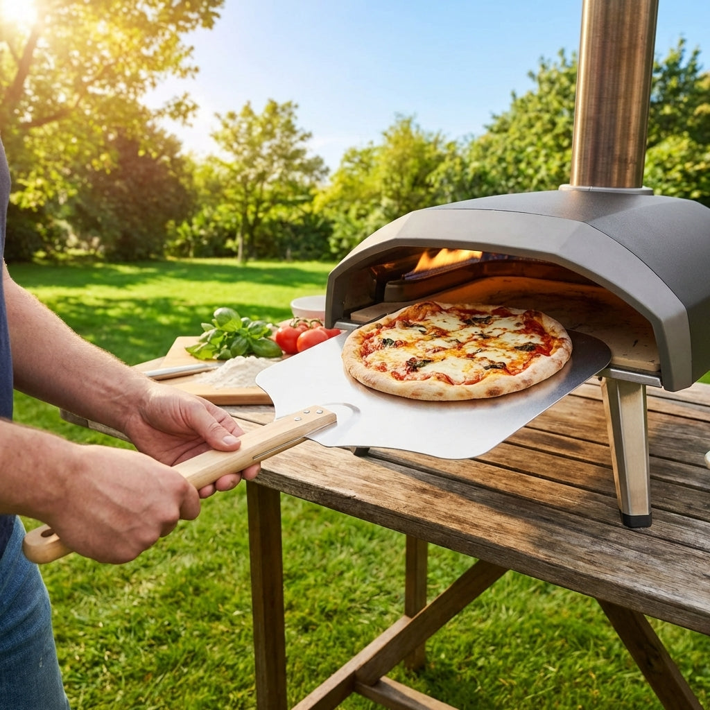 Aluminium pizza peel with a 12-inch paddle and wooden handle - product detail